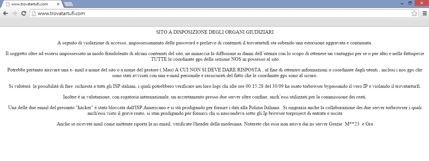 Violato il sito Trovatartufi.com